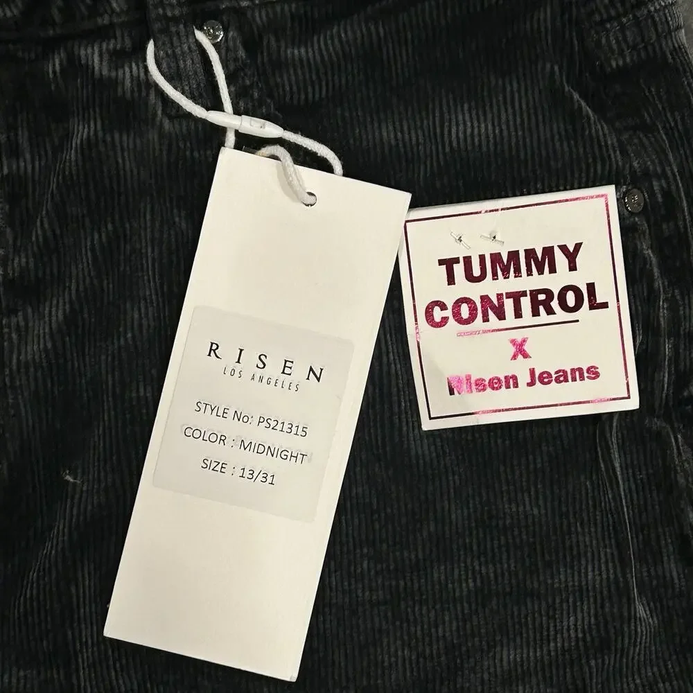 NWT Risen Mid-Rise Tummy Control Straight Leg Corduroy Pants Womens 13/31 Black